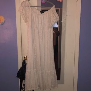 white lace off the shoulder dress